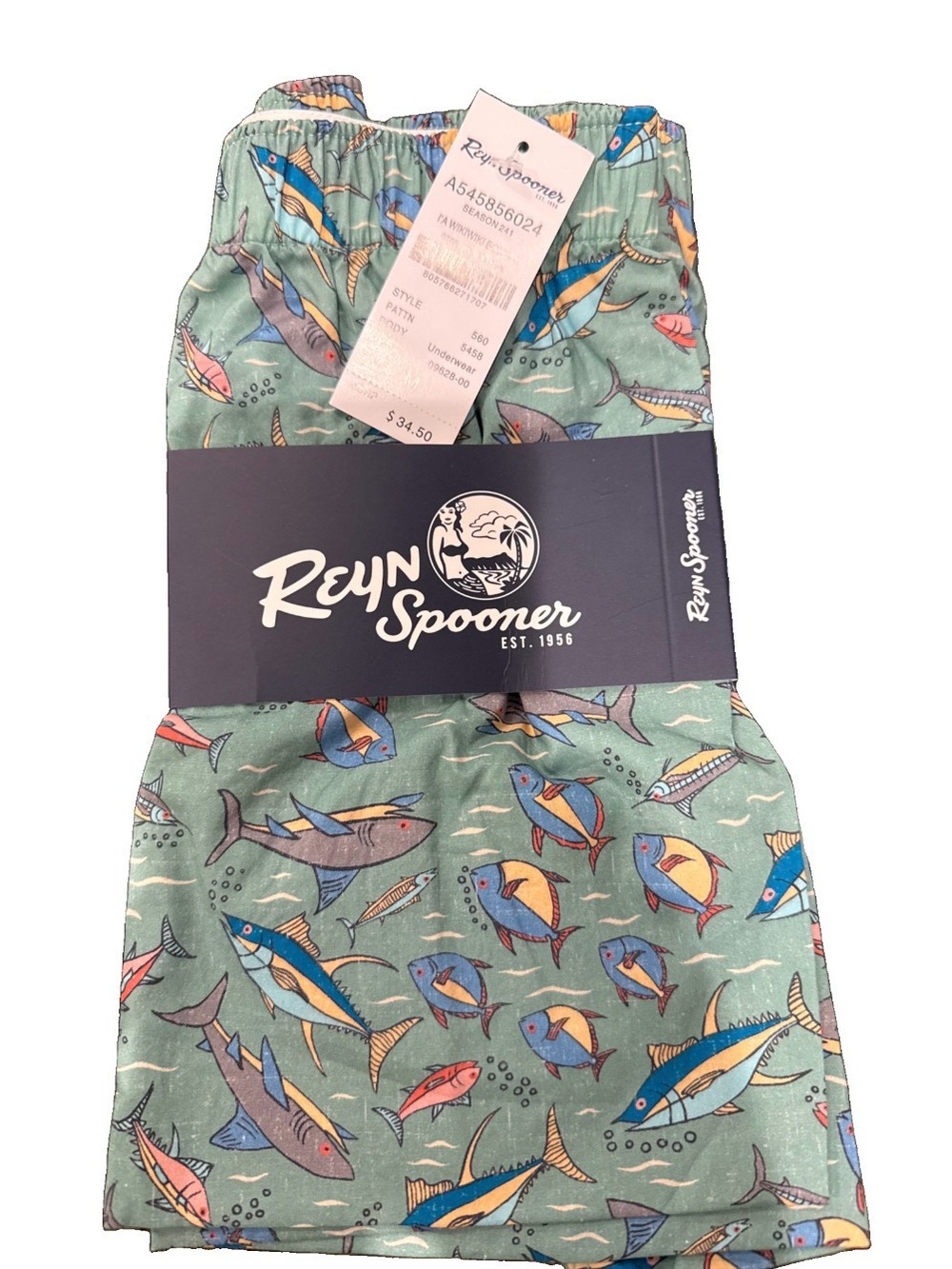 Reyn Spooner I'A Wikiwiki Boxers leaf green limited issue fish size m